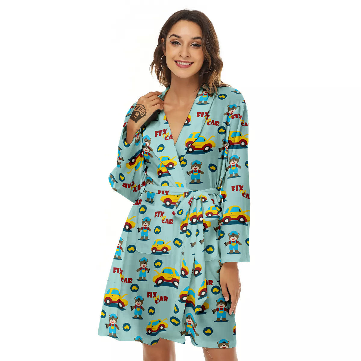 Mechanic Cartoon Print Pattern Women's Robe-grizzshop