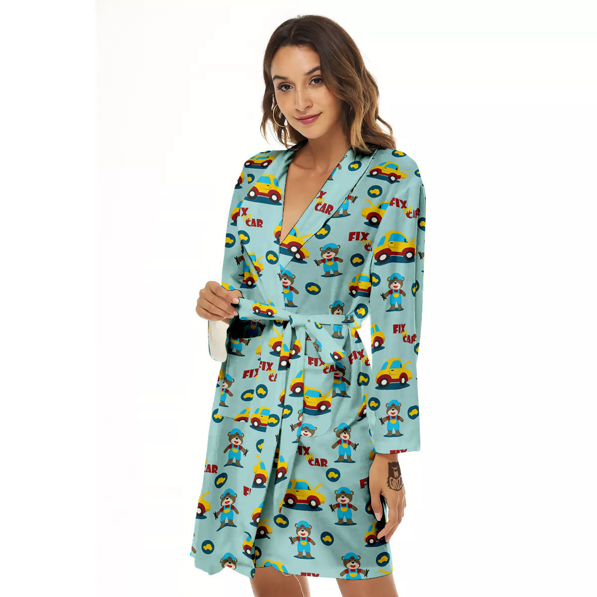 Mechanic Cartoon Print Pattern Women's Robe-grizzshop