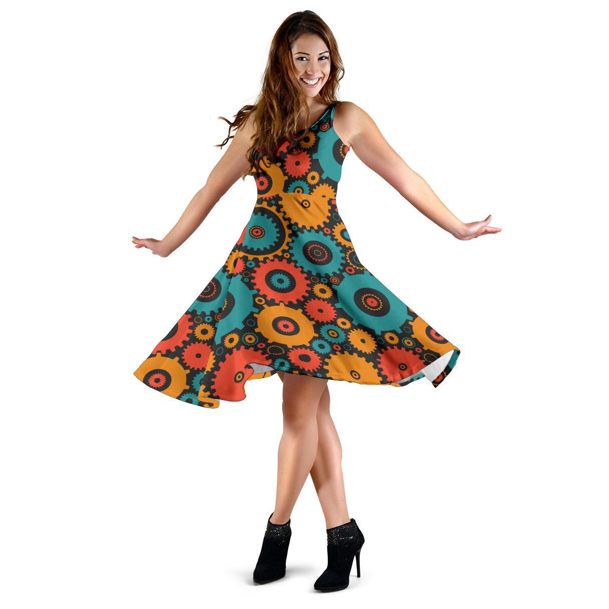 Mechanic Colorful Pattern Print Dress-grizzshop