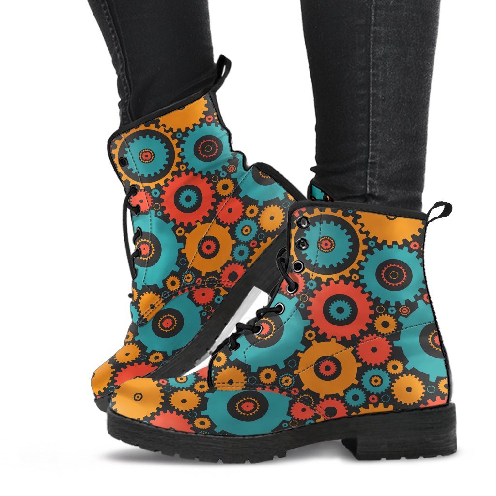Mechanic Colorful Pattern Print Men Women Leather Boots-grizzshop