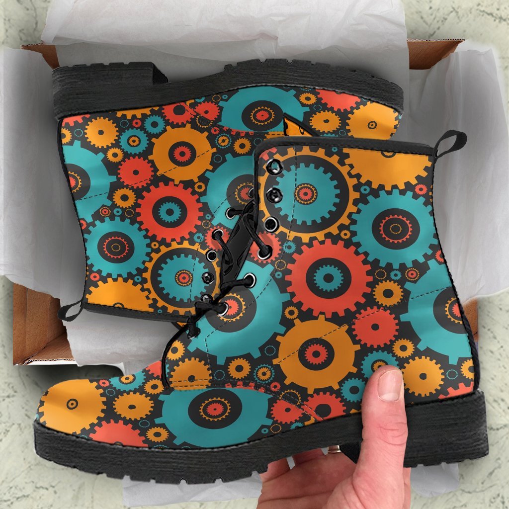 Mechanic Colorful Pattern Print Men Women Leather Boots-grizzshop