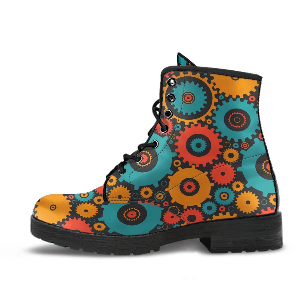 Mechanic Colorful Pattern Print Men Women Leather Boots-grizzshop