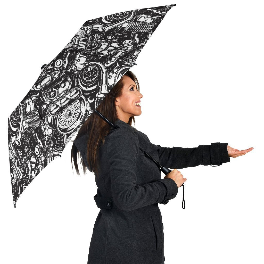 Mechanic Pattern Print Automatic Foldable Umbrella-grizzshop