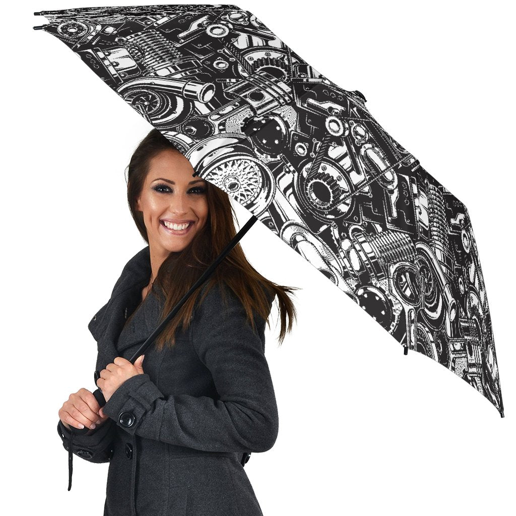 Mechanic Pattern Print Automatic Foldable Umbrella-grizzshop