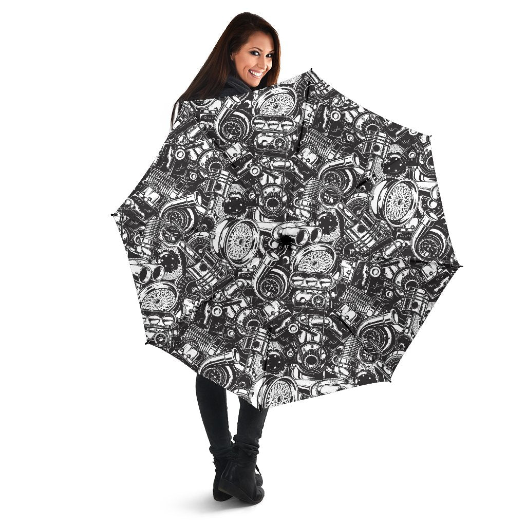 Mechanic Pattern Print Automatic Foldable Umbrella-grizzshop