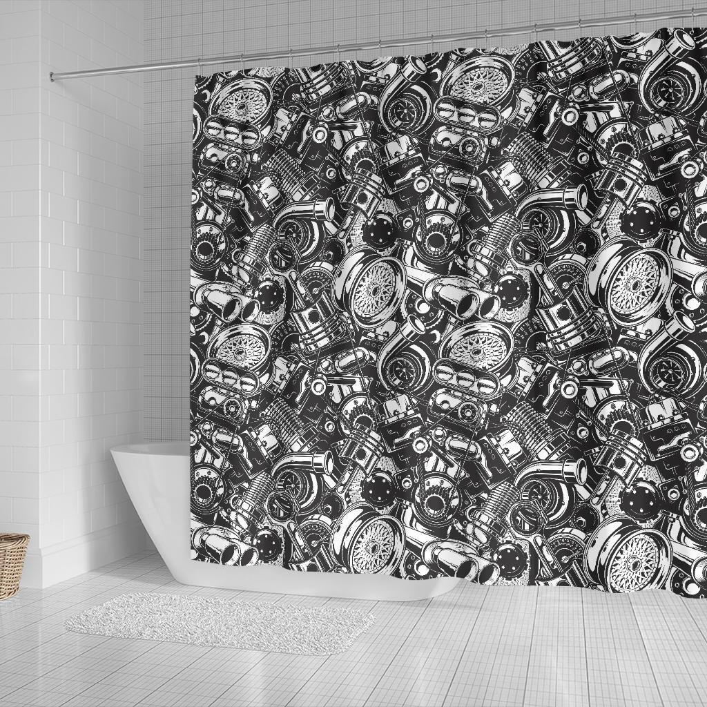 Mechanic Pattern Print Bathroom Shower Curtain-grizzshop