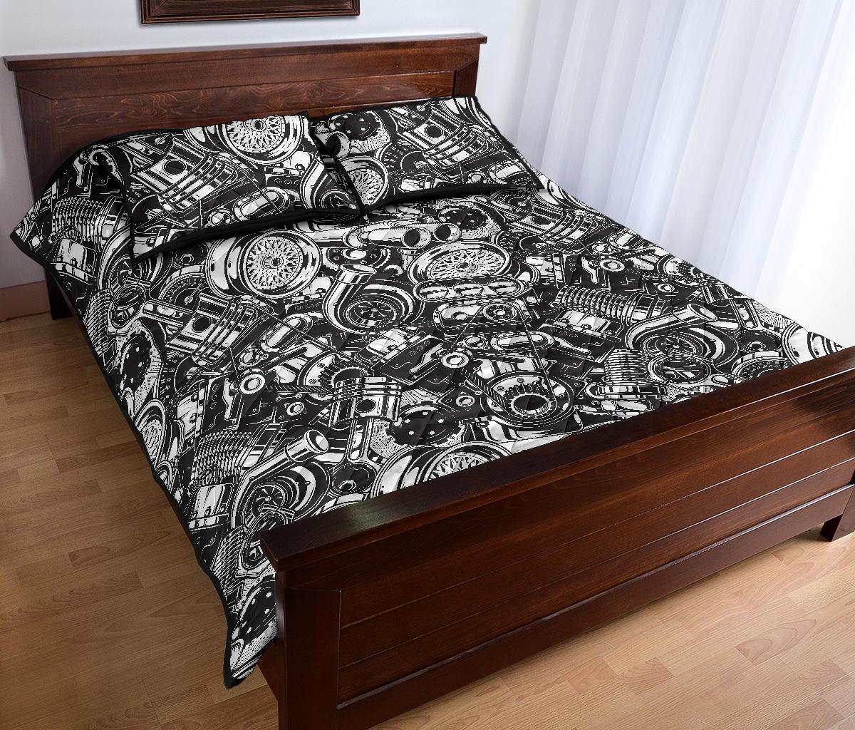 Mechanic Pattern Print Bed Set Quilt-grizzshop