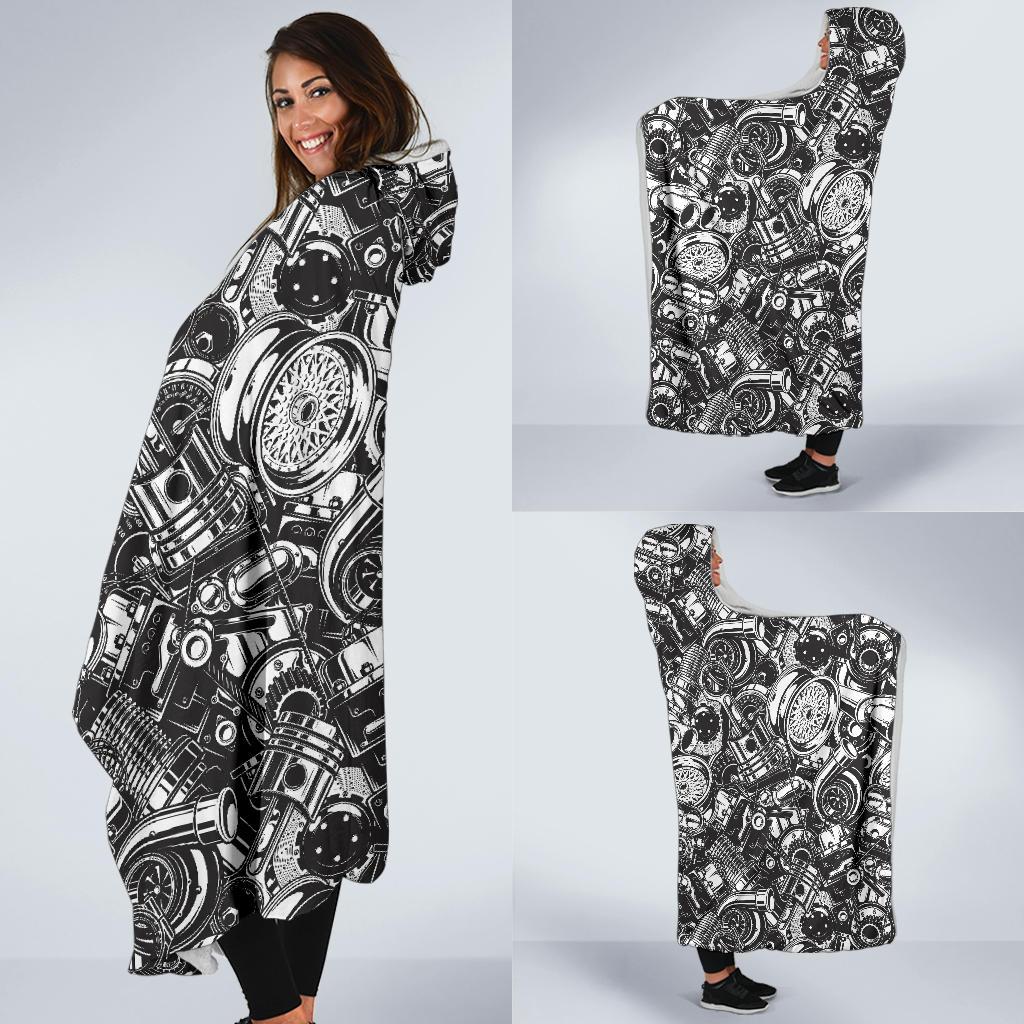 Mechanic Pattern Print Hooded Blanket-grizzshop