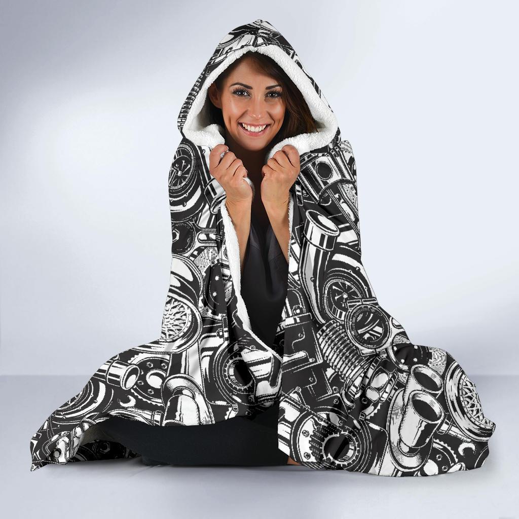 Mechanic Pattern Print Hooded Blanket-grizzshop