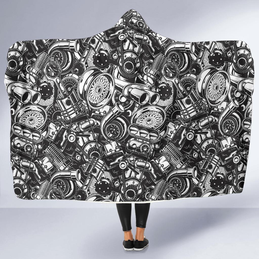 Mechanic Pattern Print Hooded Blanket-grizzshop