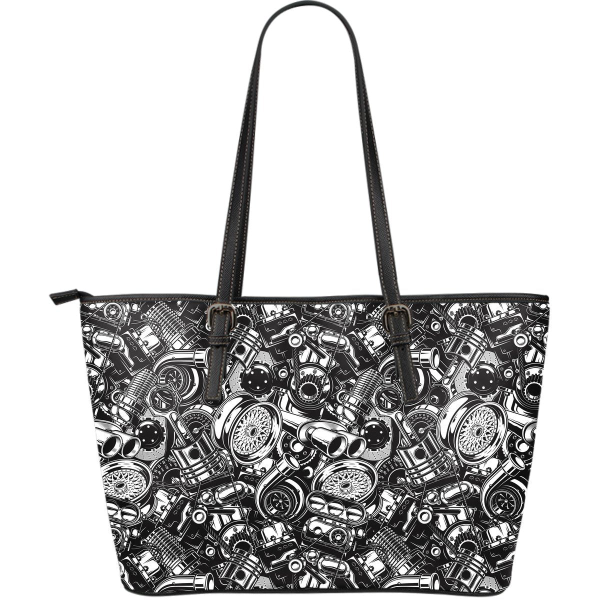 Mechanic Pattern Print Leather Tote Bag-grizzshop