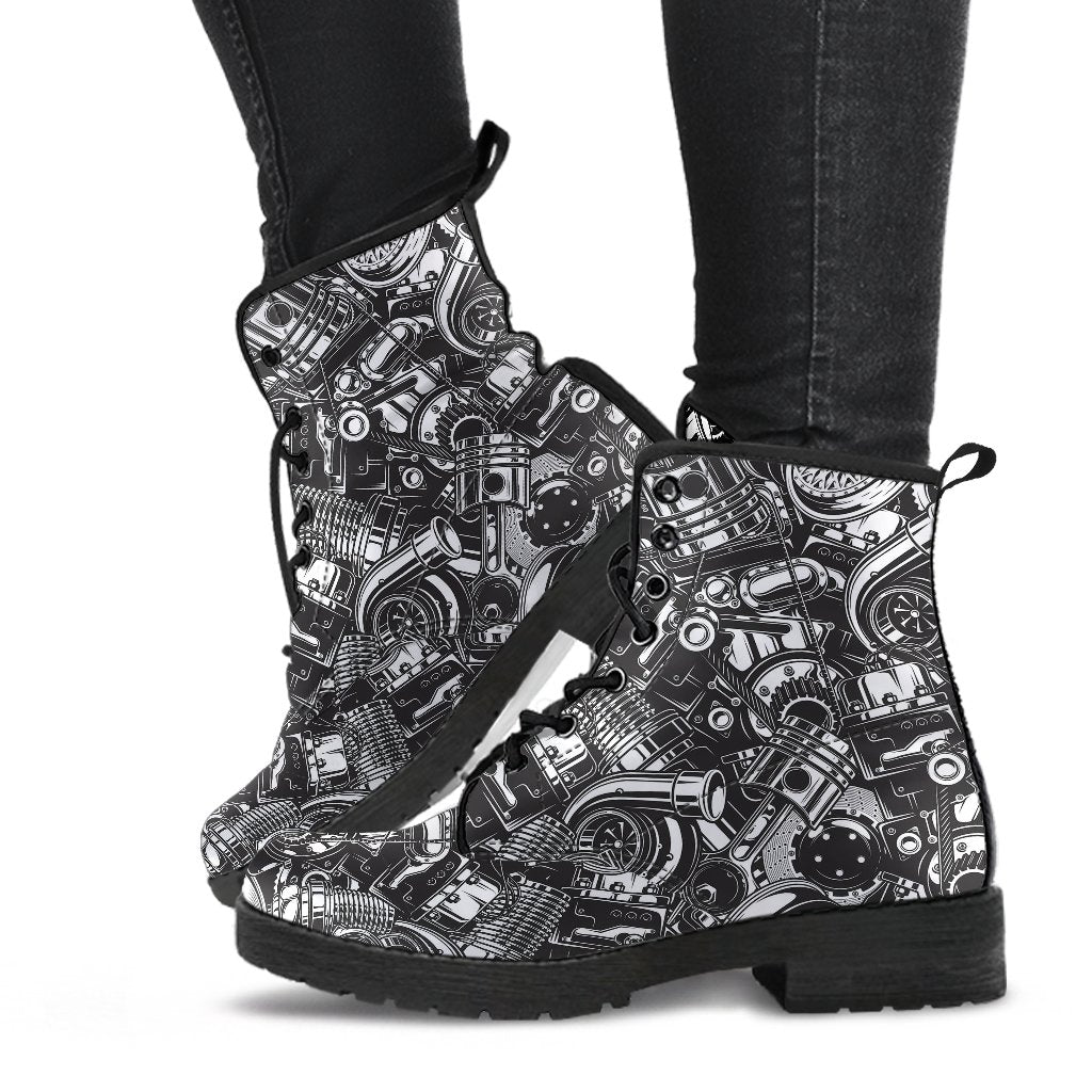 Mechanic Pattern Print Men Women Leather Boots-grizzshop