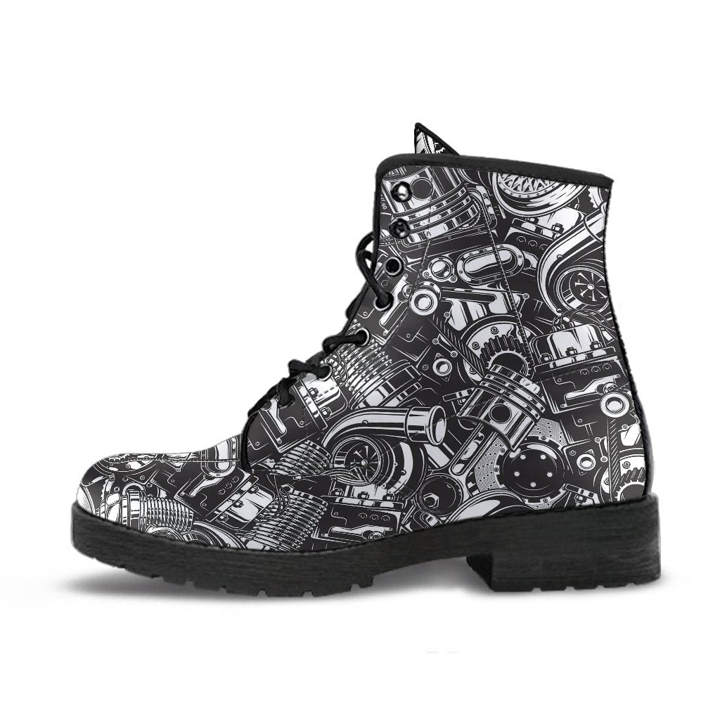 Mechanic Pattern Print Men Women Leather Boots-grizzshop