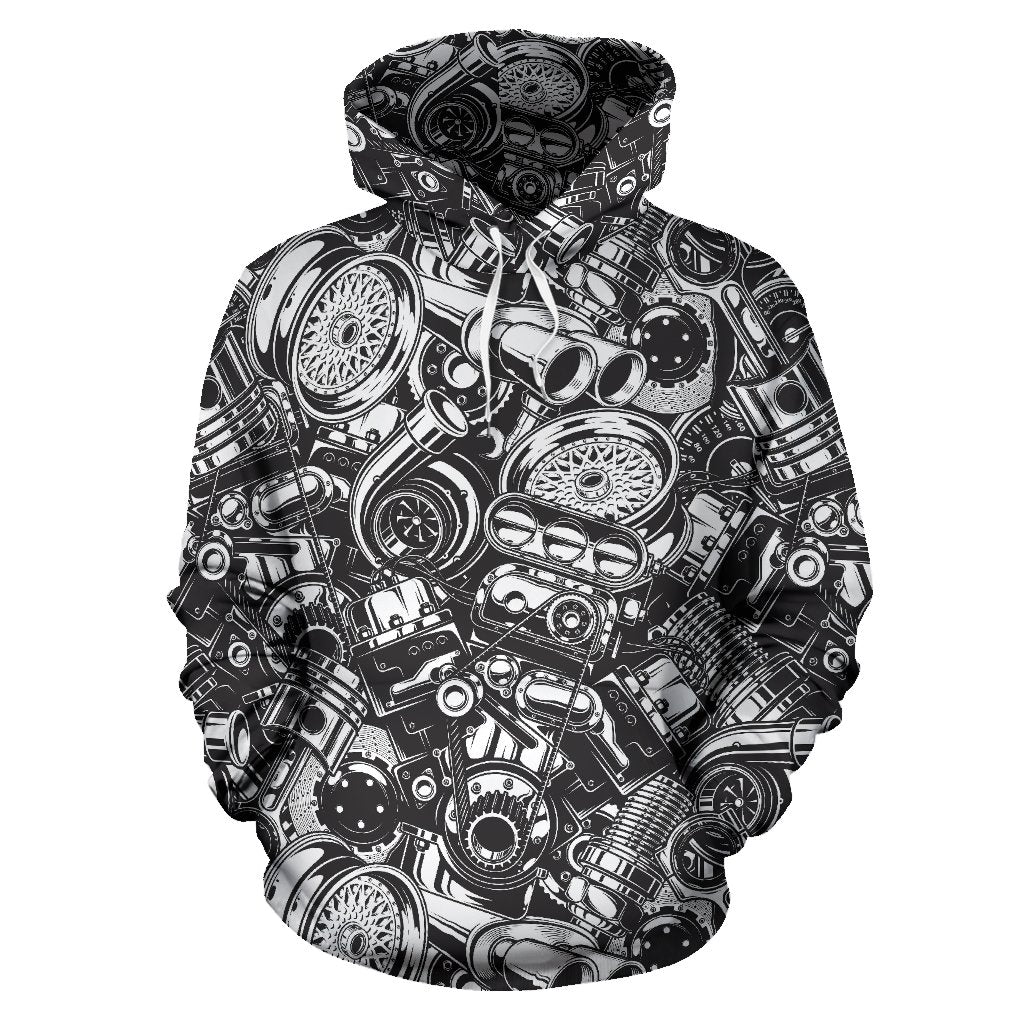 Mechanic Pattern Print Men Women Pullover Hoodie-grizzshop