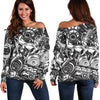 Mechanic Pattern Print Women Off Shoulder Sweatshirt-grizzshop