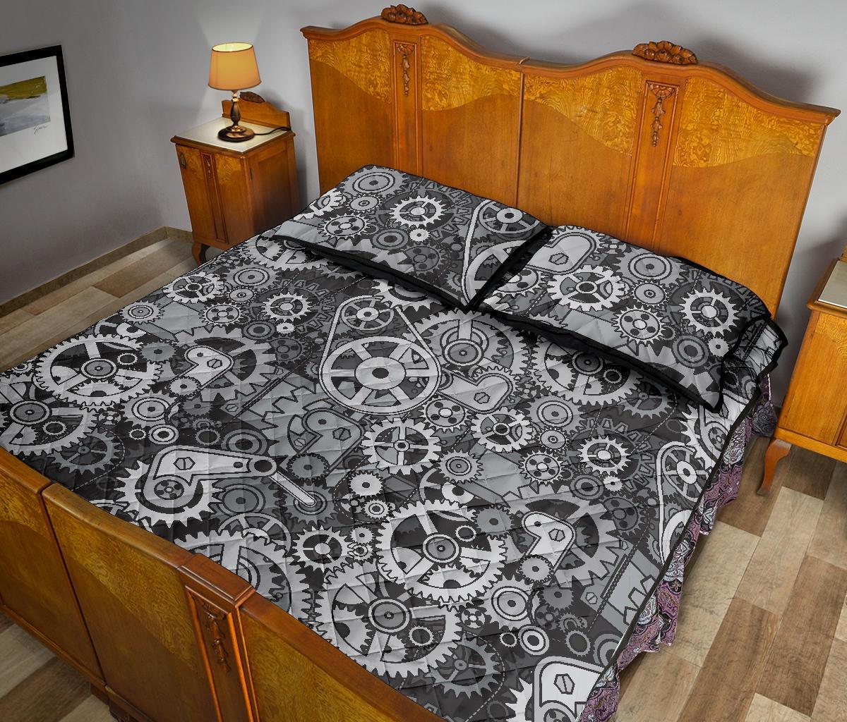 Mechanic Print Pattern Bed Set Quilt-grizzshop