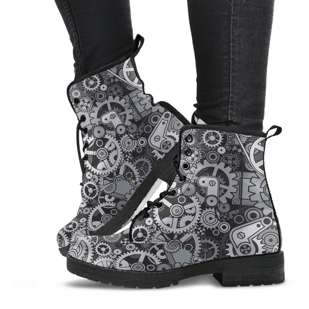 Mechanic Print Pattern Men Women Leather Boots-grizzshop