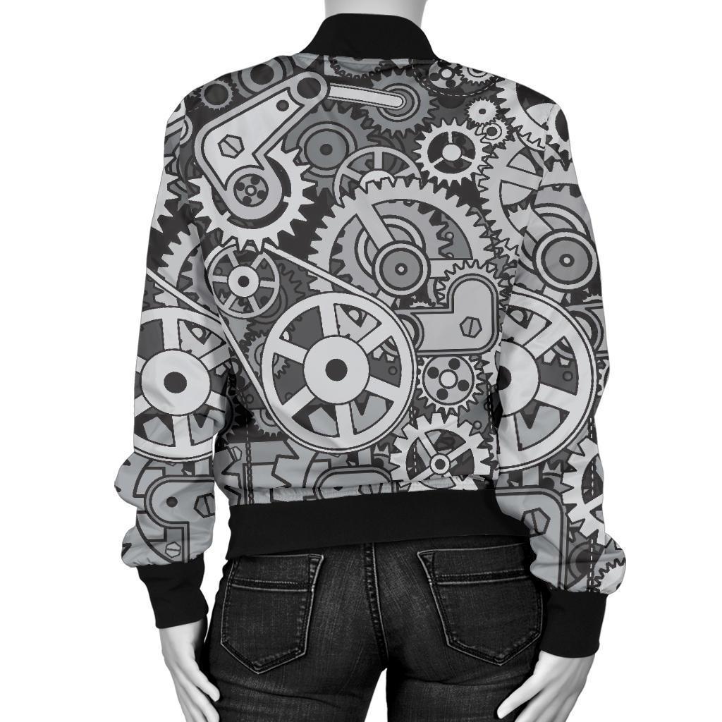 Mechanic Print Pattern Women Casual Bomber Jacket-grizzshop