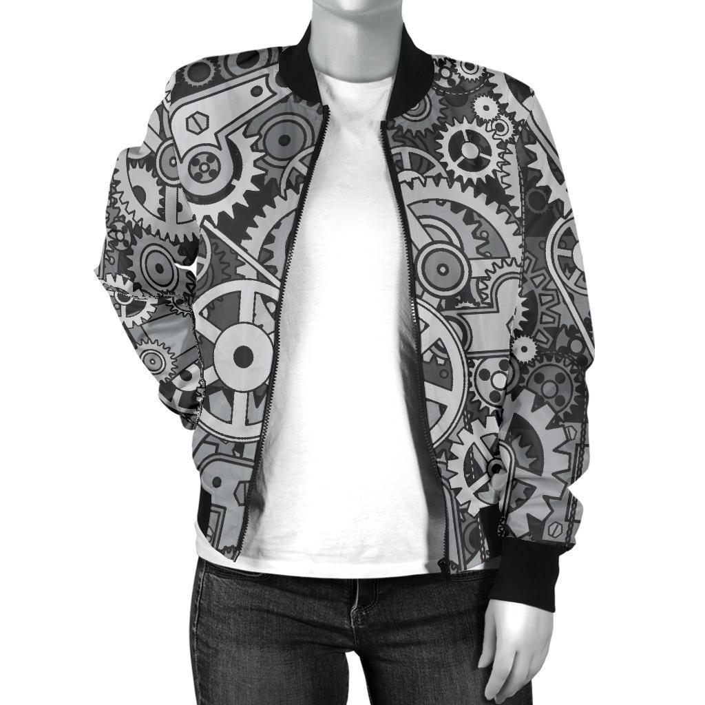 Mechanic Print Pattern Women Casual Bomber Jacket-grizzshop