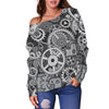 Mechanic Print Pattern Women Off Shoulder Sweatshirt-grizzshop