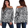 Mechanic Print Pattern Women Off Shoulder Sweatshirt-grizzshop