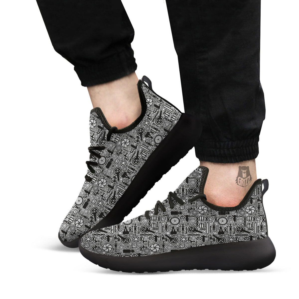 Mechanic White And Black Print Pattern Black Athletic Shoes-grizzshop