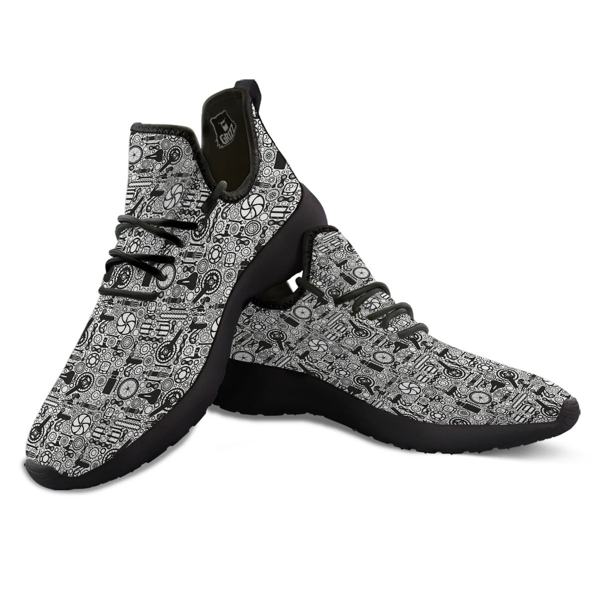 Mechanic White And Black Print Pattern Black Athletic Shoes-grizzshop