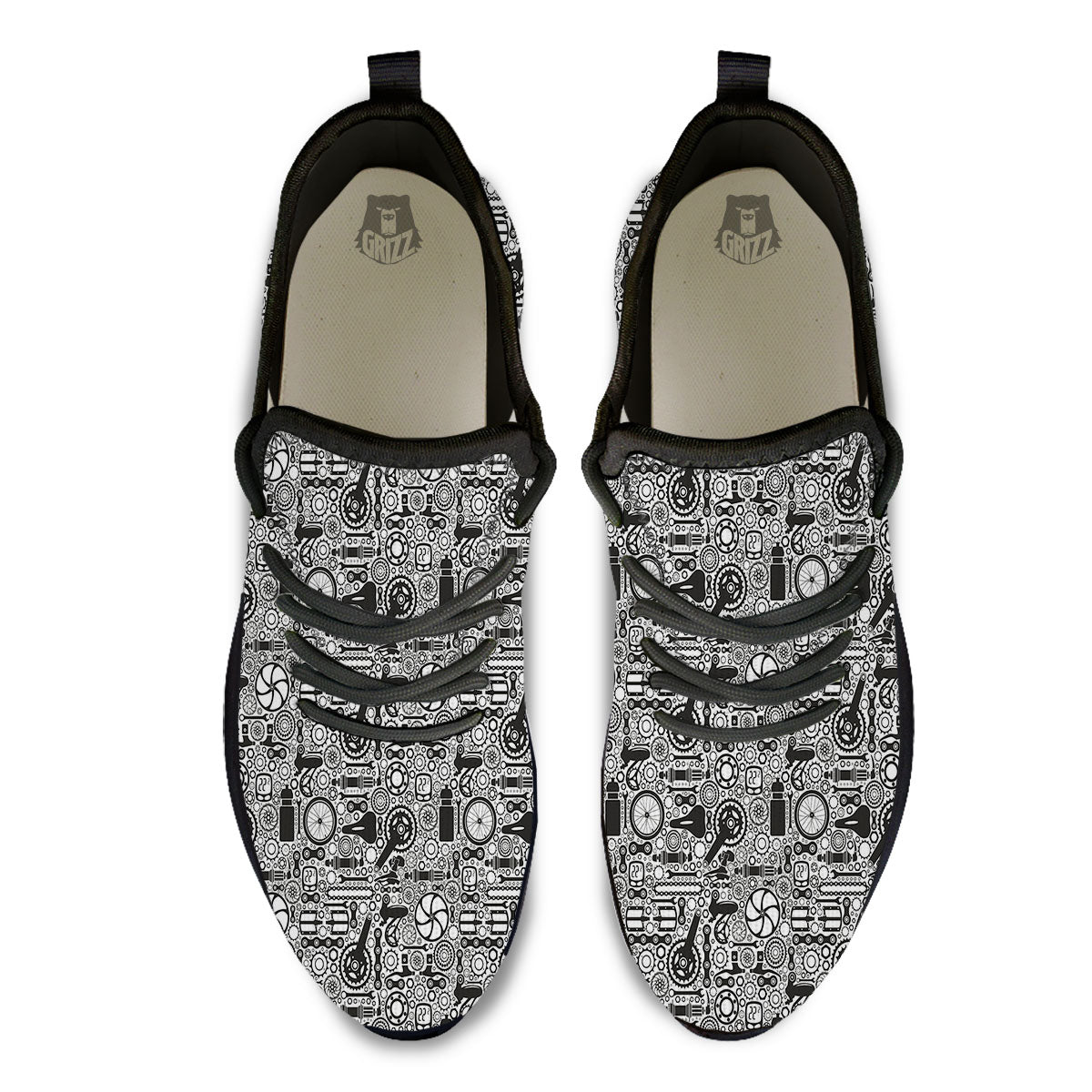 Mechanic White And Black Print Pattern Black Athletic Shoes-grizzshop