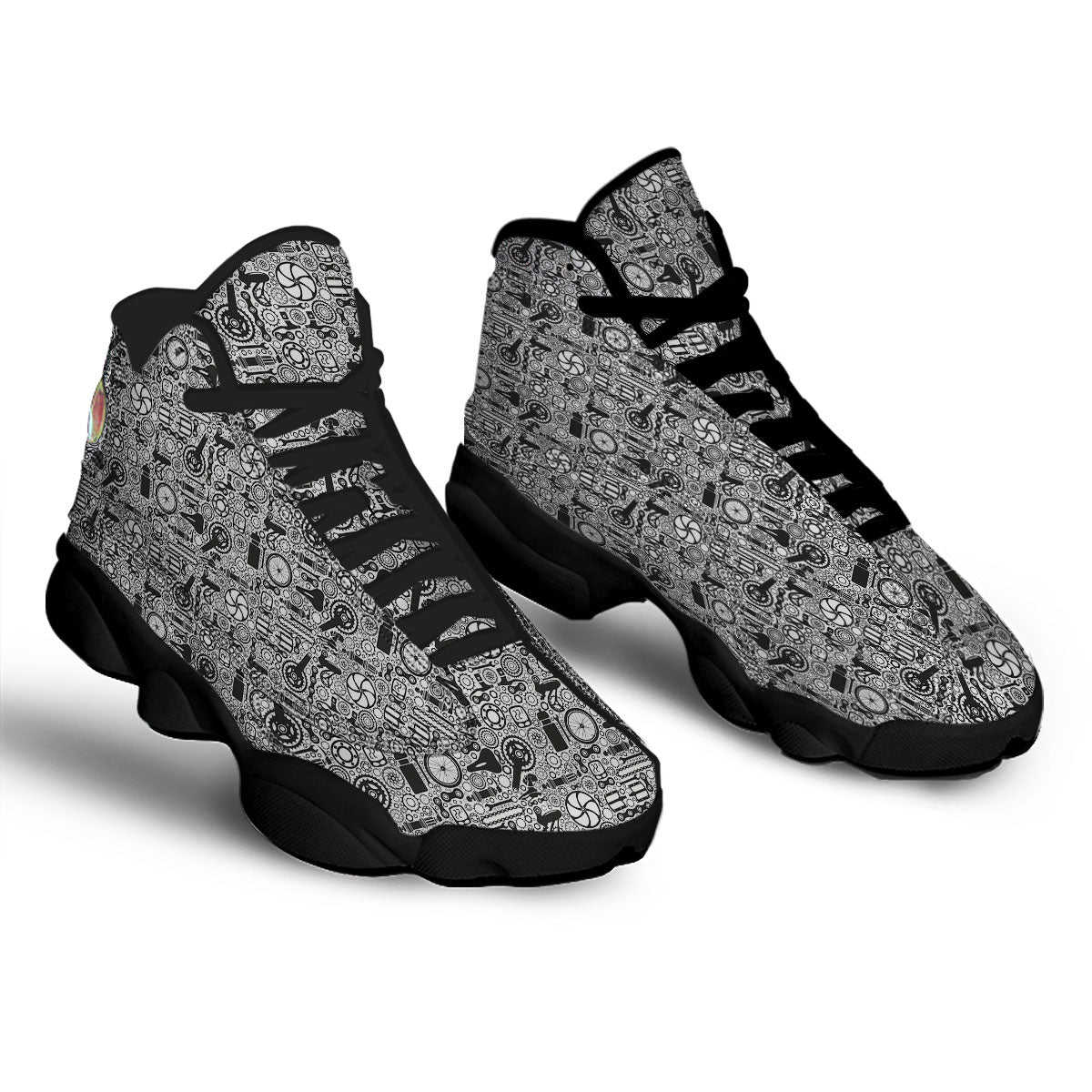 Mechanic White And Black Print Pattern Black Basketball Shoes-grizzshop