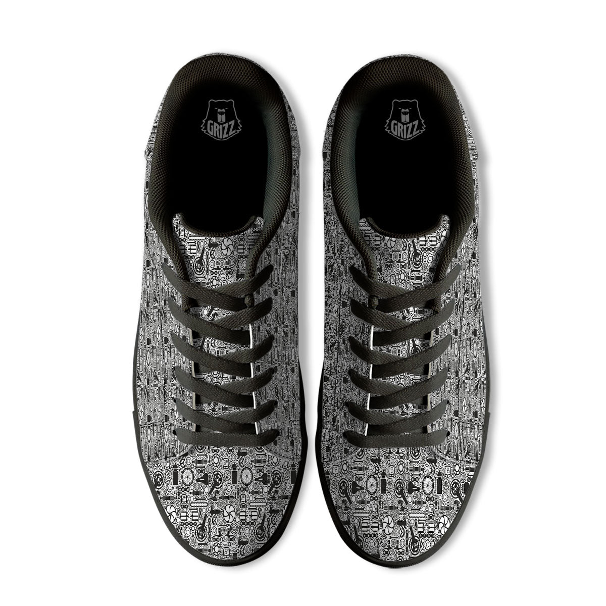Mechanic White And Black Print Pattern Black Low Top Sneakers-grizzshop
