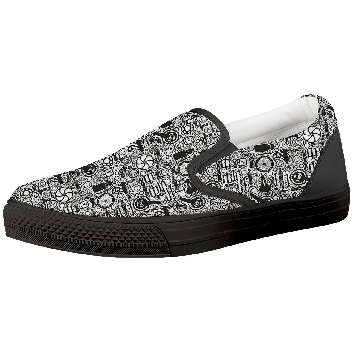 Mechanic White And Black Print Pattern Black Slip On Shoes-grizzshop