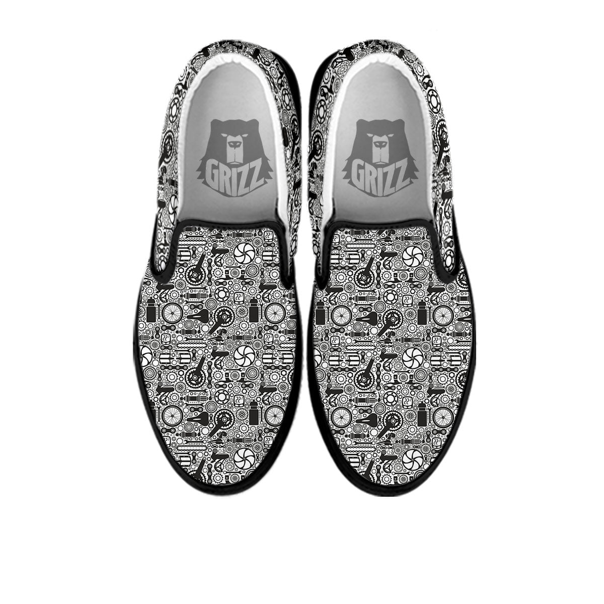 Mechanic White And Black Print Pattern Black Slip On Shoes-grizzshop