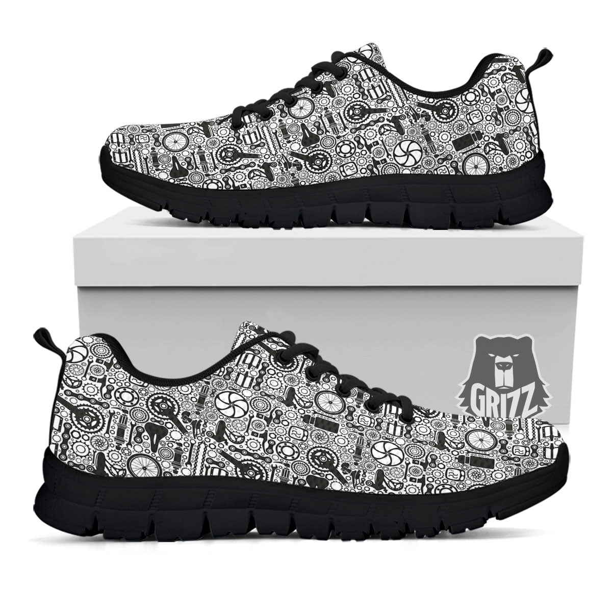 Mechanic White And Black Print Pattern Black Sneaker-grizzshop