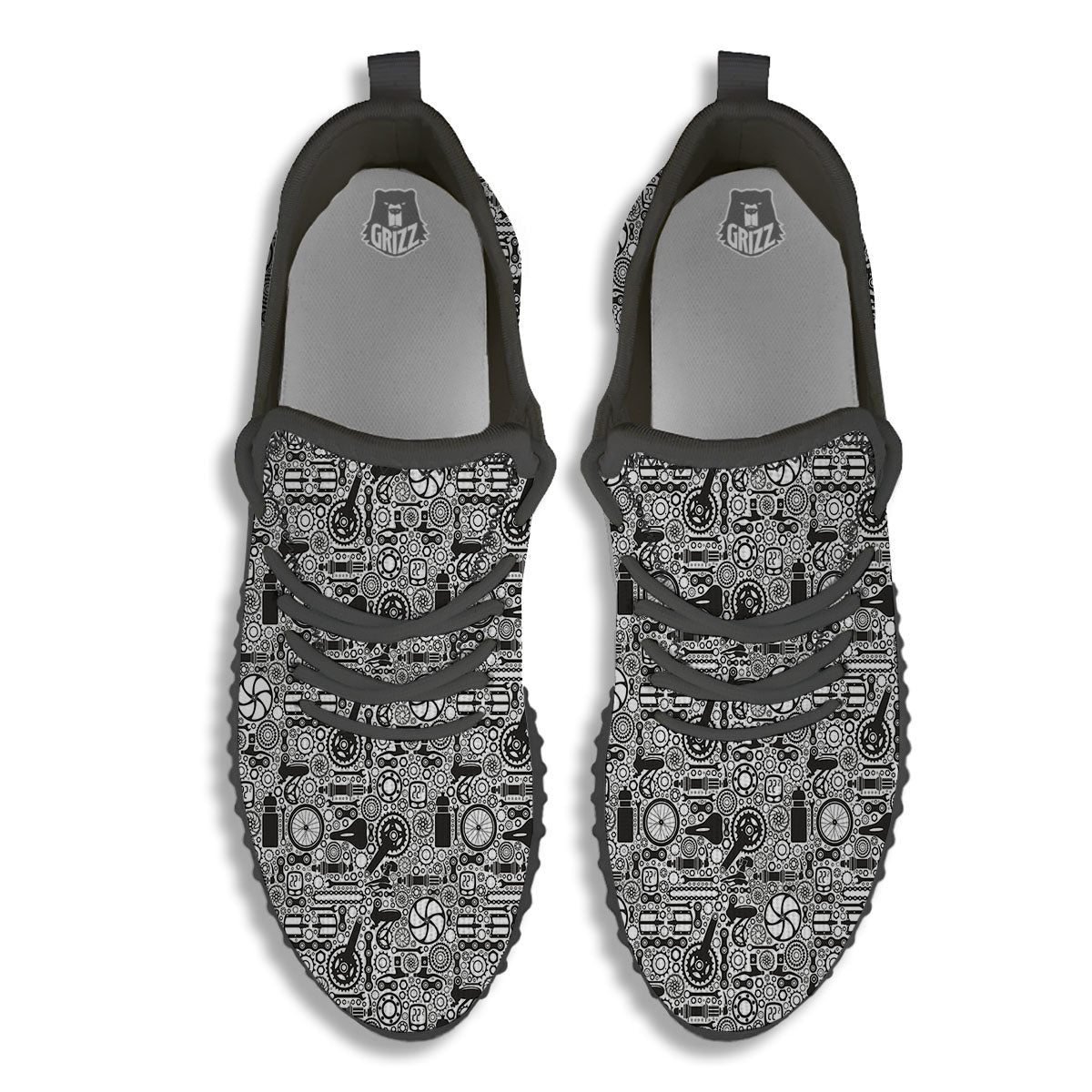 Mechanic White And Black Print Pattern Black Walking Shoes-grizzshop