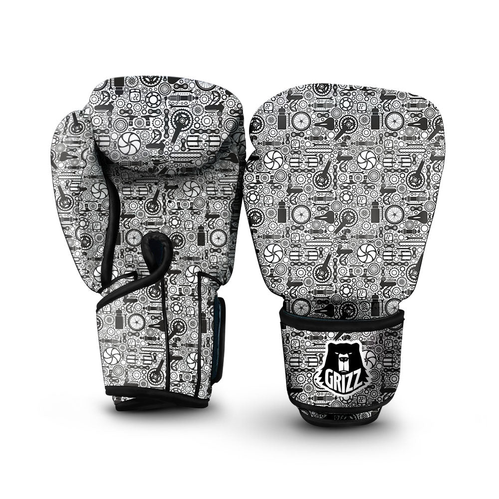 Mechanic White And Black Print Pattern Boxing Gloves-grizzshop