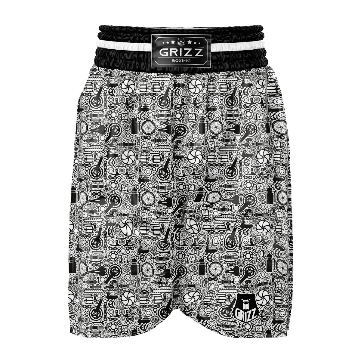 Mechanic White And Black Print Pattern Boxing Shorts-grizzshop