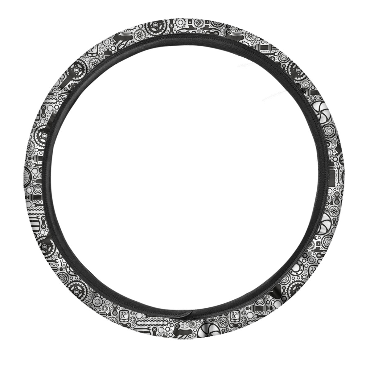 Mechanic White And Black Print Pattern Car Steering Wheel Cover-grizzshop