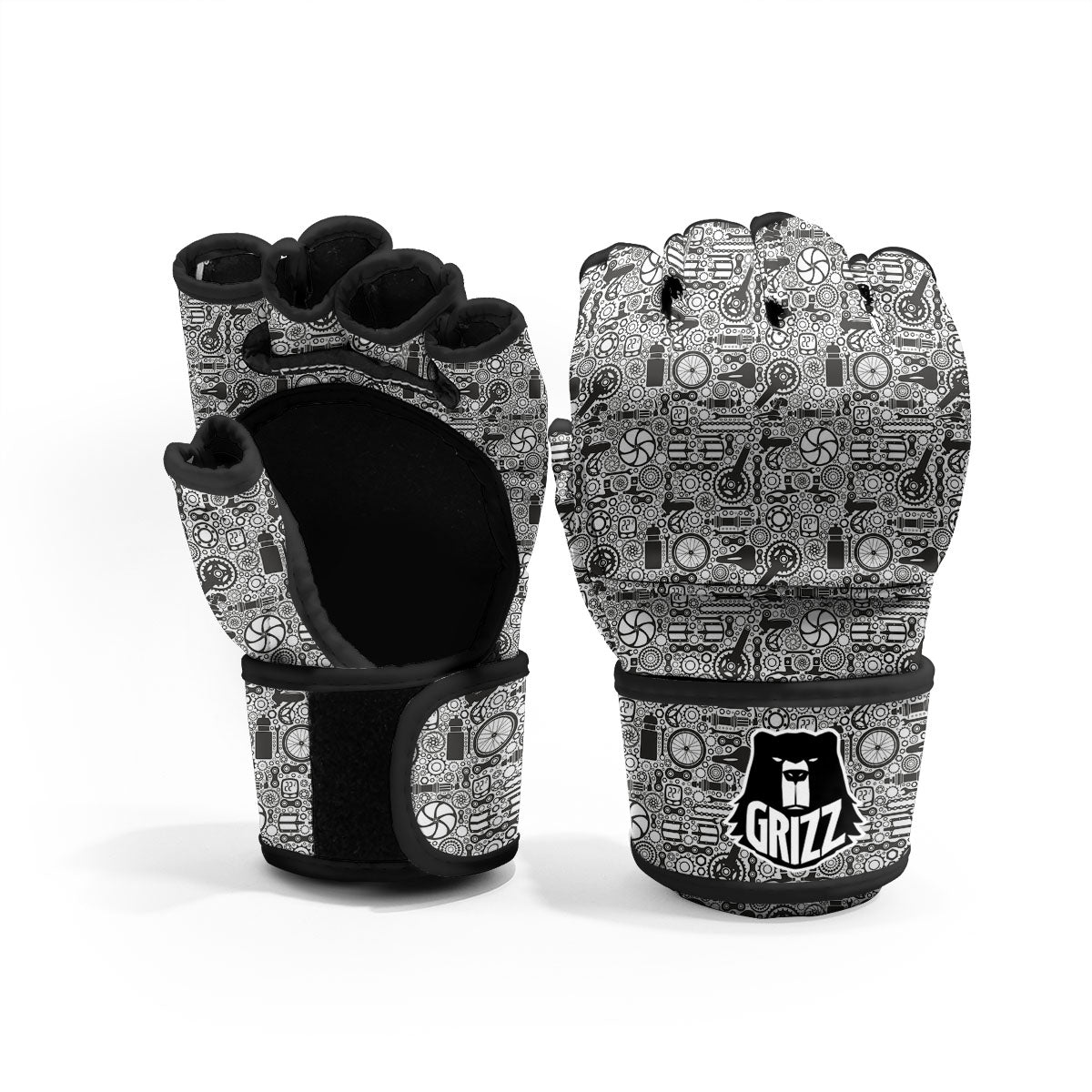 Mechanic White And Black Print Pattern MMA Gloves-grizzshop