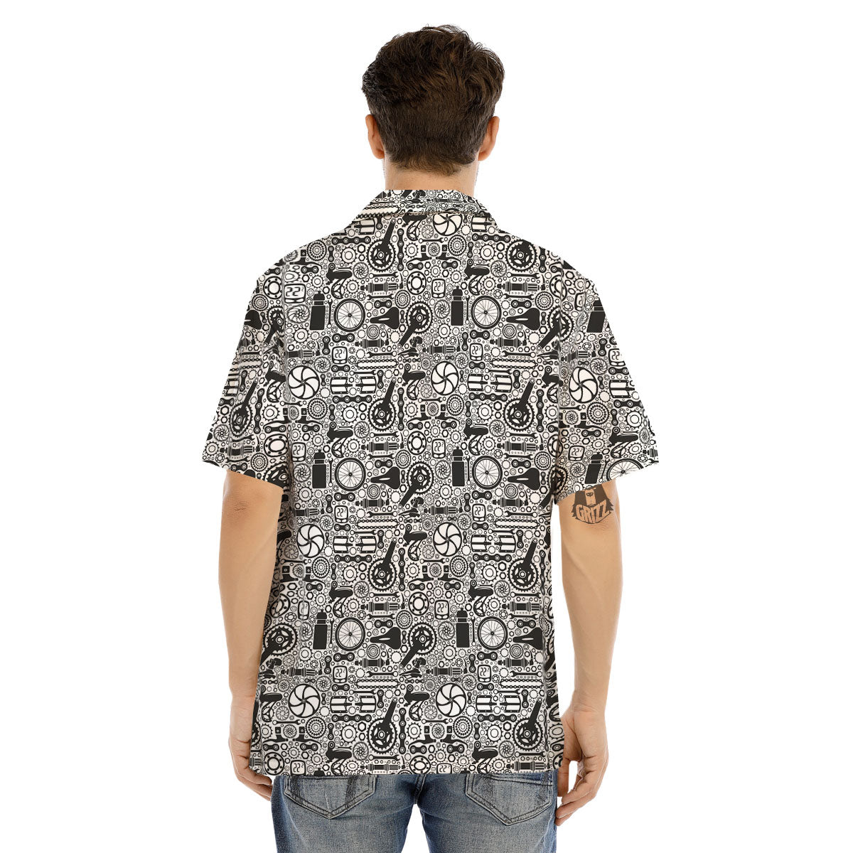 Mechanic White And Black Print Pattern Men's Hawaiian Shirt-grizzshop