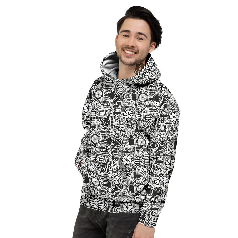 Mechanic White And Black Print Pattern Men's Hoodie-grizzshop