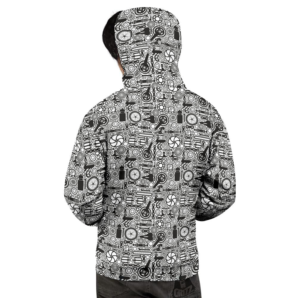 Mechanic White And Black Print Pattern Men's Hoodie-grizzshop