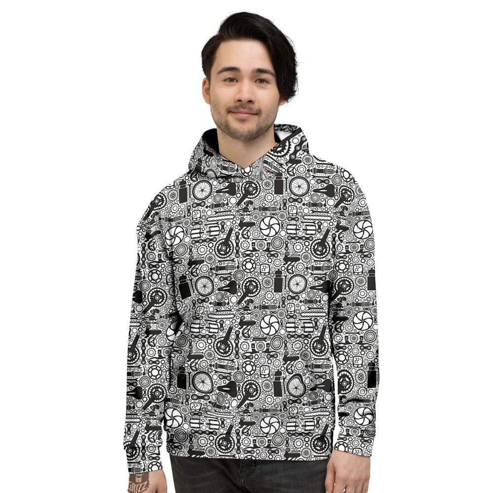 Mechanic White And Black Print Pattern Men's Hoodie-grizzshop