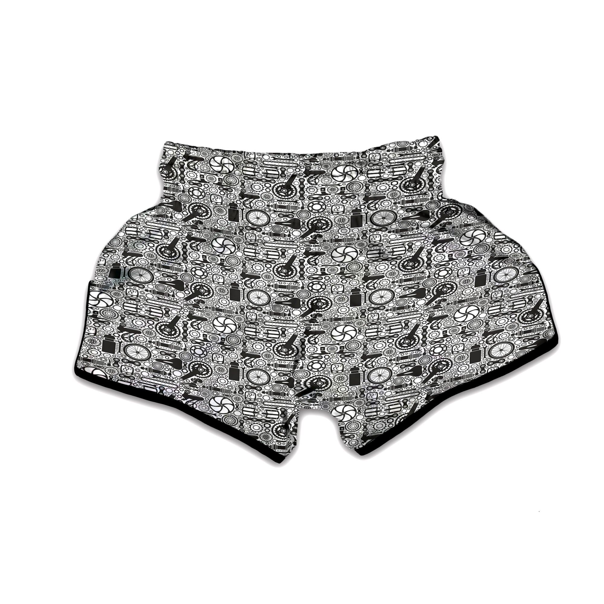 Mechanic White And Black Print Pattern Muay Thai Boxing Shorts-grizzshop