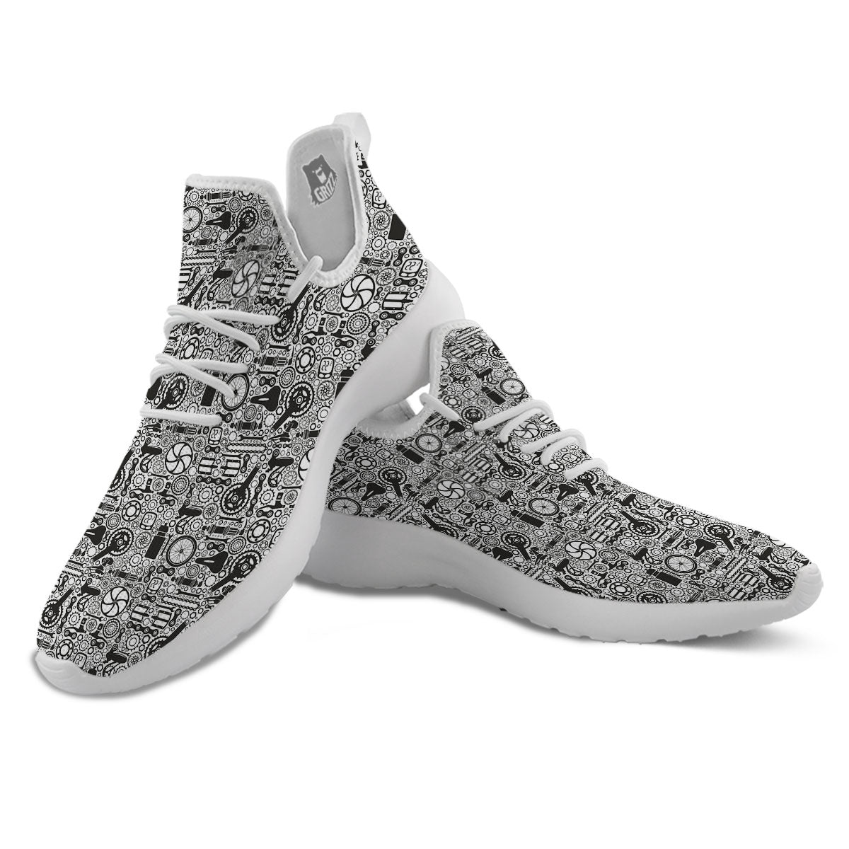 Mechanic White And Black Print Pattern White Athletic Shoes-grizzshop
