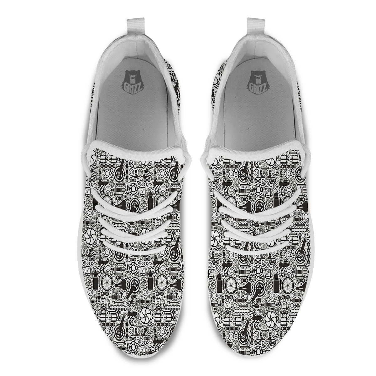 Mechanic White And Black Print Pattern White Athletic Shoes-grizzshop