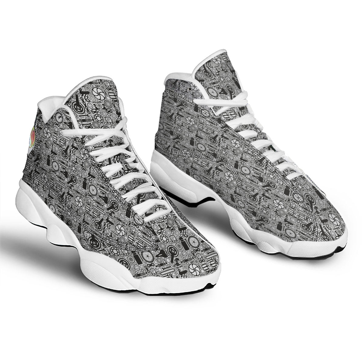 Mechanic White And Black Print Pattern White Basketball Shoes-grizzshop