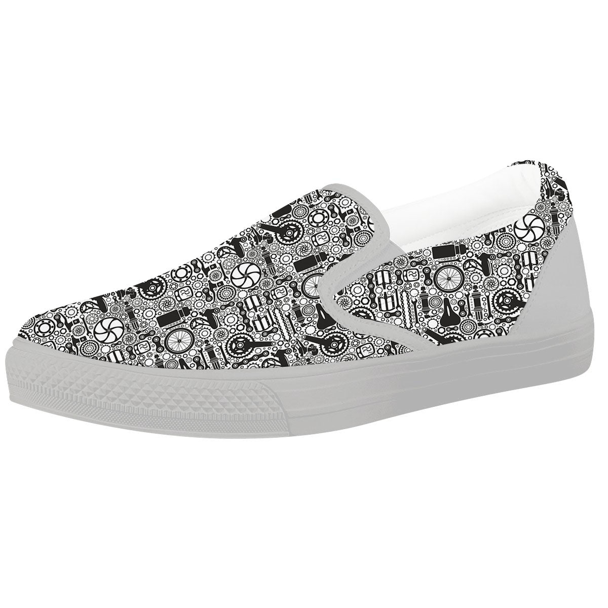 Mechanic White And Black Print Pattern White Slip On Shoes-grizzshop