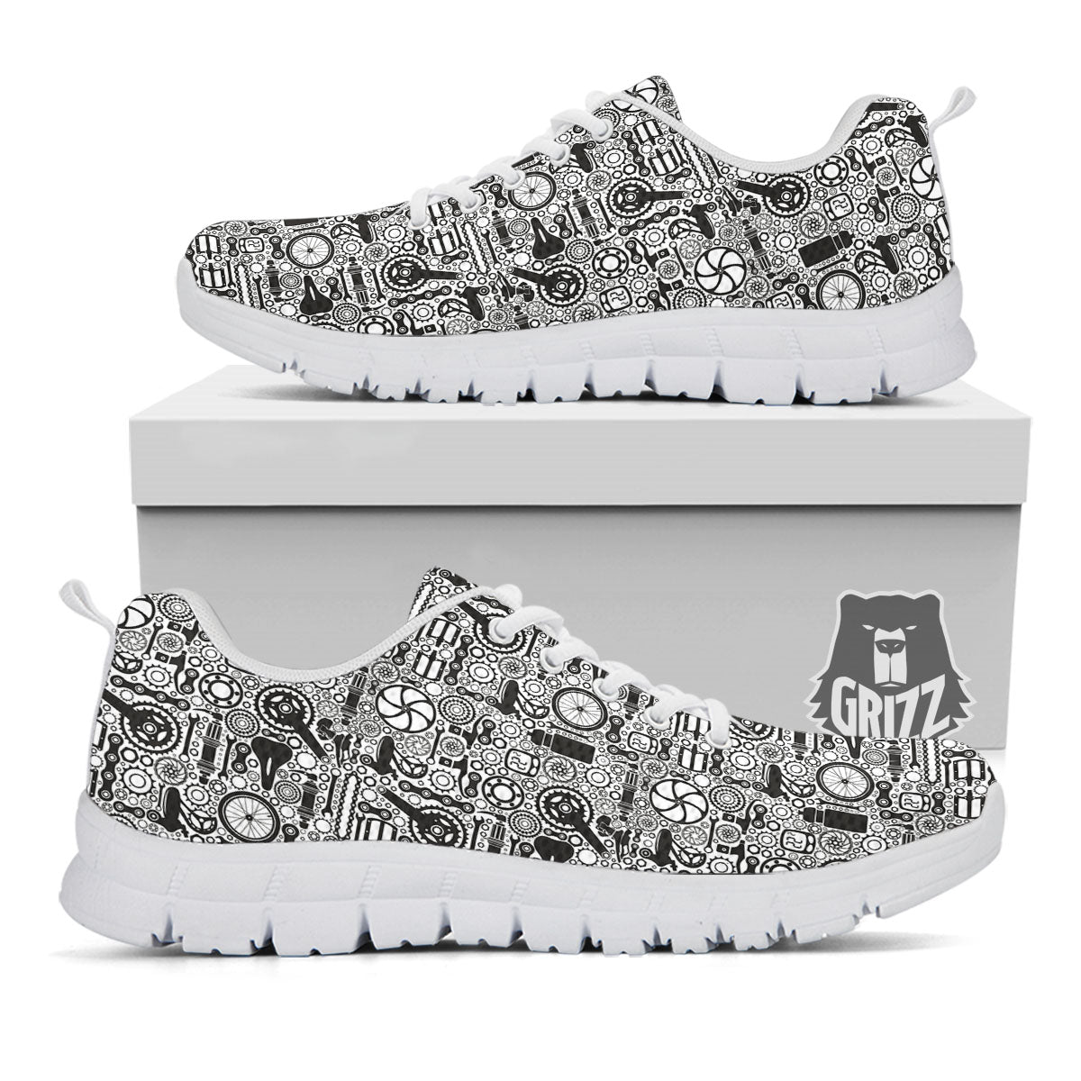 Mechanic White And Black Print Pattern White Sneaker-grizzshop