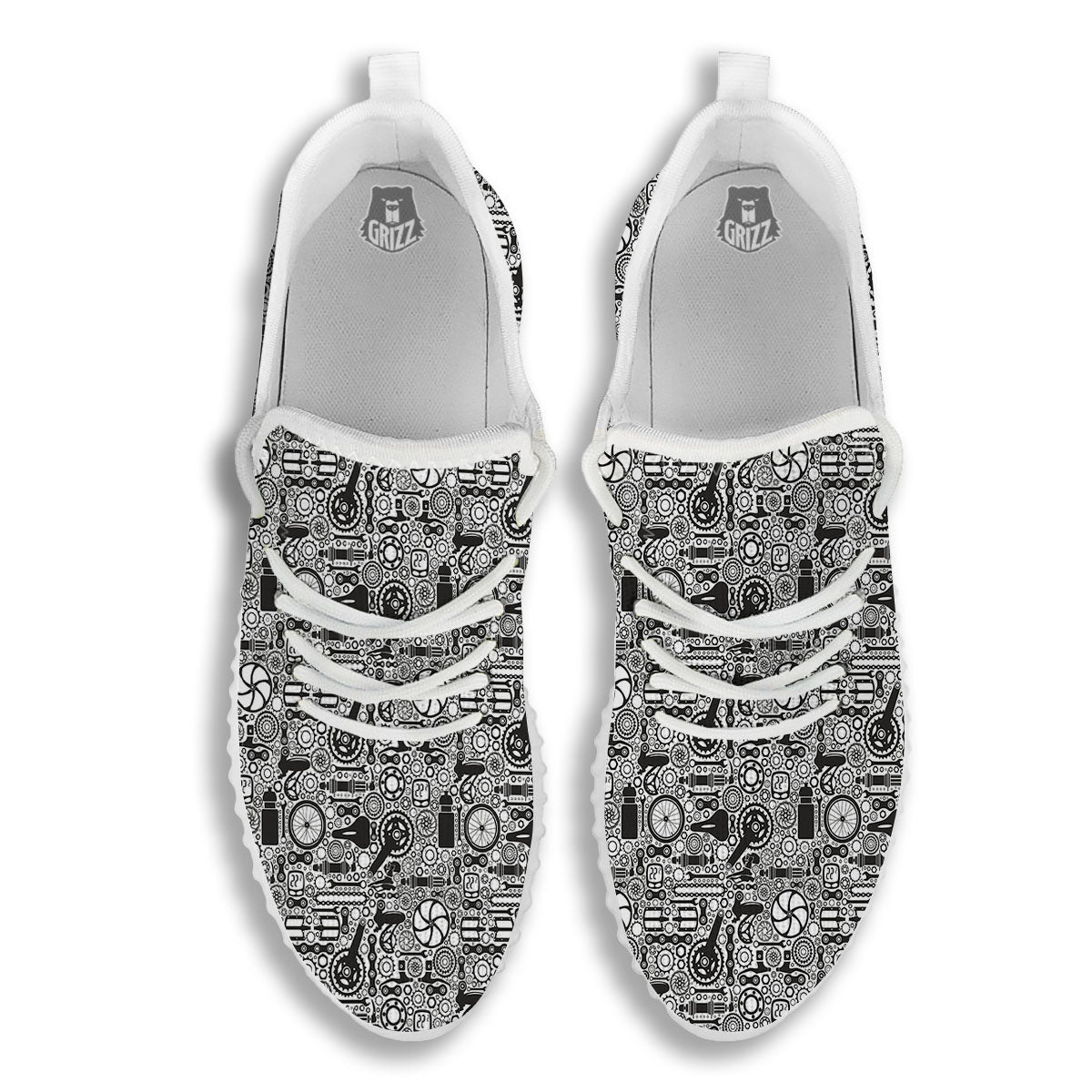 Mechanic White And Black Print Pattern White Walking Shoes-grizzshop