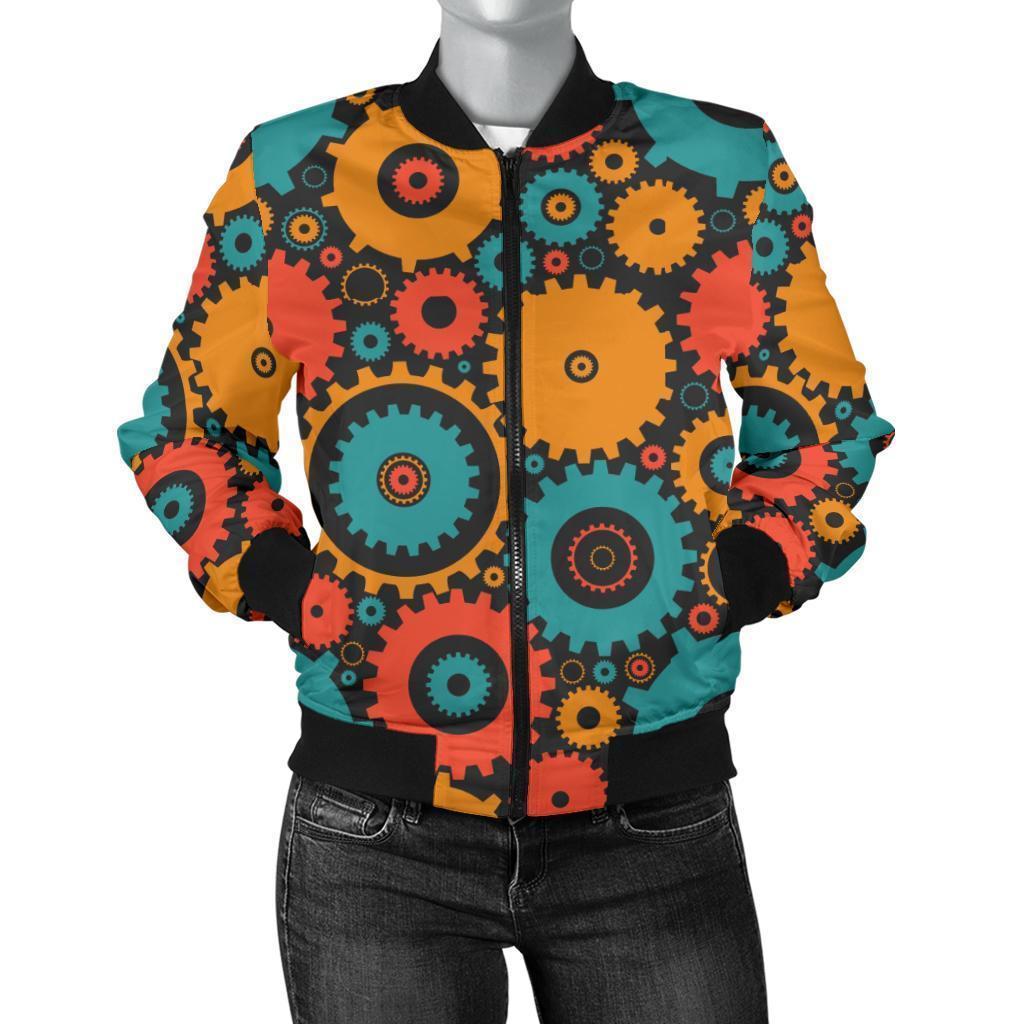 Mechanic Colorful Pattern Print Women Casual Bomber Jacket-grizzshop